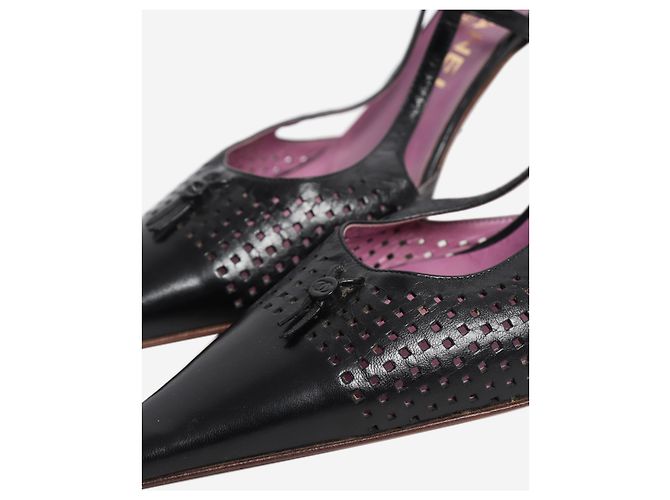 Chanel Black perforated leather slingback heels - size EU 38 - view 4
