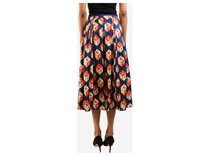 Gucci Falda midi plisada de seda azul marino - size UK 8 - vista 3