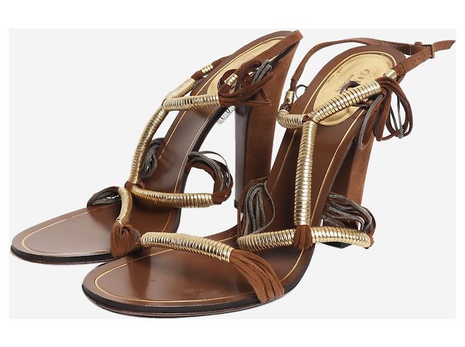 Gucci Sandali con tacco marroni e oro - size EU 39 Marrone - vista 2
