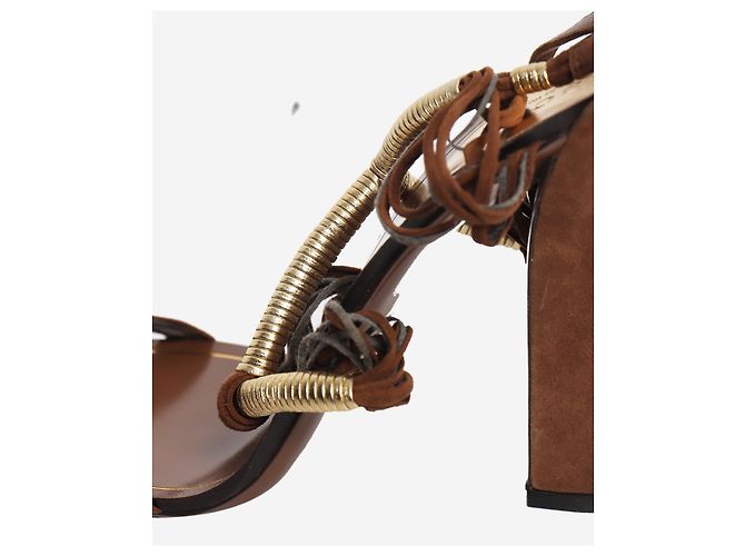 Gucci Sandali con tacco marroni e oro - size EU 39 Marrone - vista 6