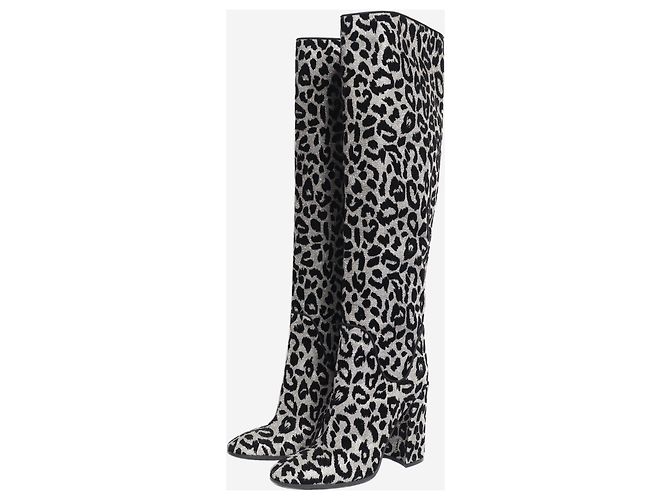 Dolce & Gabbana Stivali alti in lurex leopardato nero e argento - taglia EU 40 - vista 2