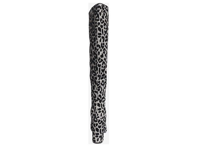 Dolce & Gabbana Stivali alti in lurex leopardato nero e argento - taglia EU 40 - vista 3