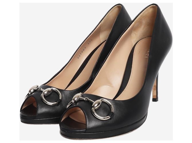 Gucci Black Horsebit Peep-Toe Pumps - Größe EU 38.5 Schwarz - Ansicht 2