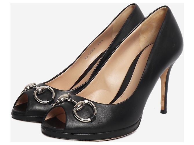 Gucci Black Horsebit Peep-Toe Pumps - Größe EU 38.5 Schwarz - Ansicht 3