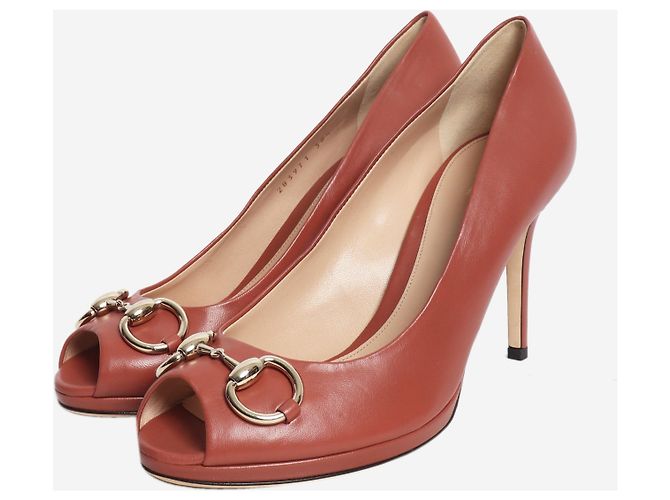 Gucci Mauve Horsebit Peep-Toe Pumps - Größe EU 38.5 Braun - Ansicht 2