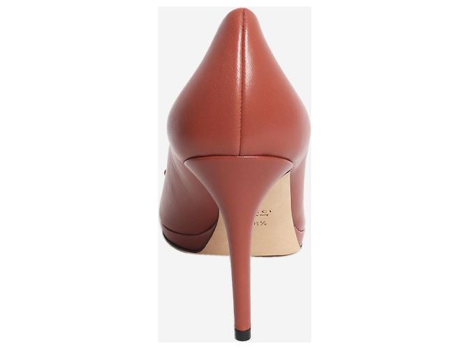 Gucci Mauve Horsebit Peep-Toe Pumps - Größe EU 38.5 Braun - Ansicht 3