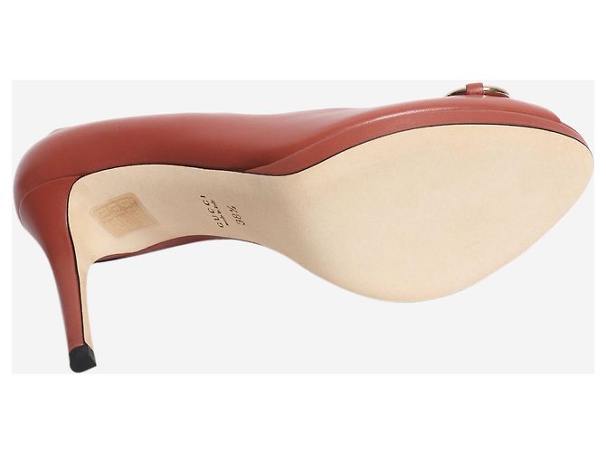 Gucci Mauve Horsebit Peep-Toe Pumps - Größe EU 38.5 Braun - Ansicht 4