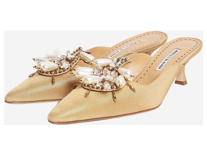 Manolo Blahnik Mules dorati con perle finte - size EU 39.5 D'oro - vista 2