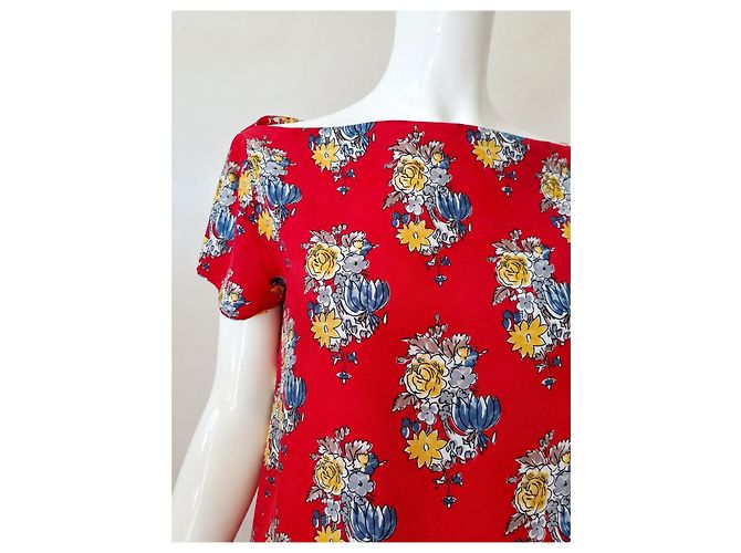 Top Miu Miu Seda Rojo Estampado Floral Blanco Roja Azul Gris Amarillo - vista 2