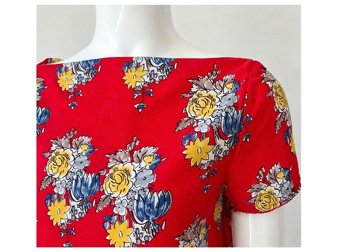 Top Miu Miu Seda Rojo Estampado Floral Blanco Roja Azul Gris Amarillo - vista 3