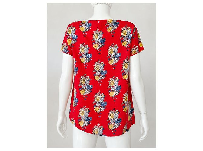 Top Miu Miu Seda Rojo Estampado Floral Blanco Roja Azul Gris Amarillo - vista 5