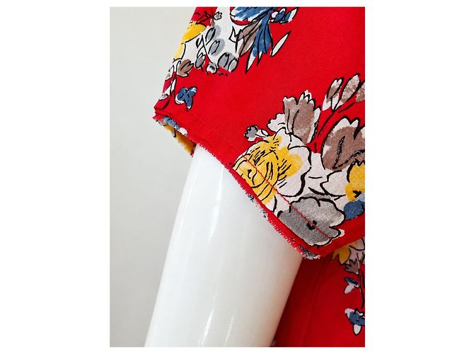 Top Miu Miu Seda Rojo Estampado Floral Blanco Roja Azul Gris Amarillo - vista 6