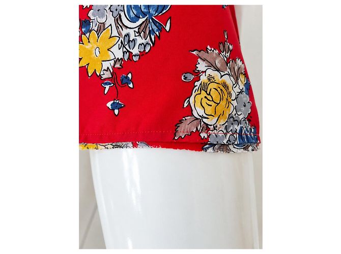 Top Miu Miu Seda Rojo Estampado Floral Blanco Roja Azul Gris Amarillo - vista 7