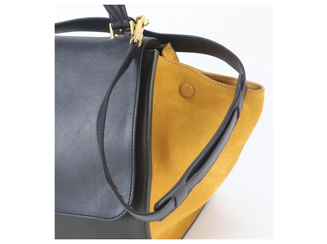 Céline Celine Trapeze Small 2-Way Schultertasche aus Leder Braun Gelb Marineblau - Ansicht 3