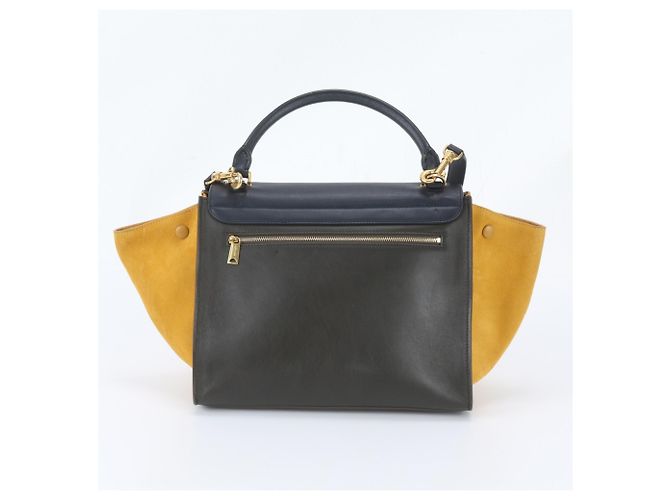 Céline Celine Trapeze Small 2-Way Schultertasche aus Leder Braun Gelb Marineblau - Ansicht 4