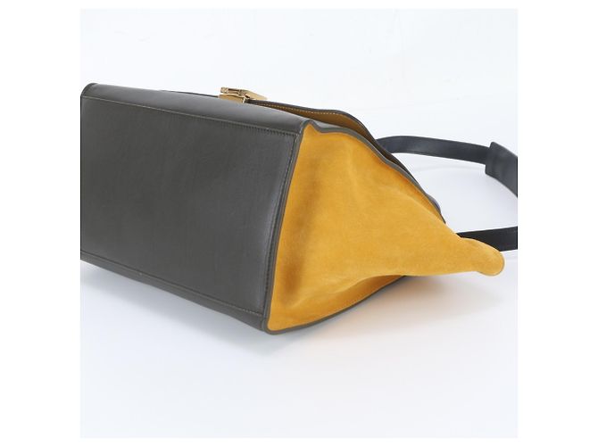 Céline Celine Trapeze Small 2-Way Schultertasche aus Leder Braun Gelb Marineblau - Ansicht 5
