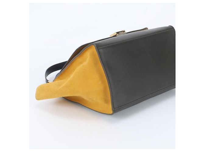 Céline Celine Trapeze Small 2-Way Schultertasche aus Leder Braun Gelb Marineblau - Ansicht 6