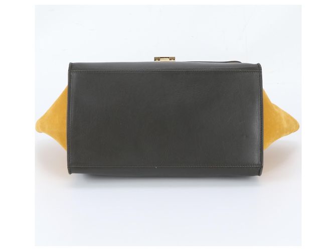 Céline Celine Trapeze Small 2-Way Schultertasche aus Leder Braun Gelb Marineblau - Ansicht 7