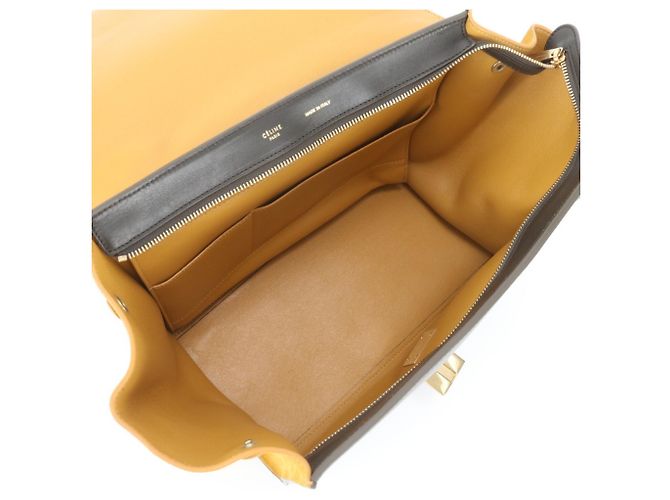 Céline Celine Trapeze Small 2-Way Schultertasche aus Leder Braun Gelb Marineblau - Ansicht 8