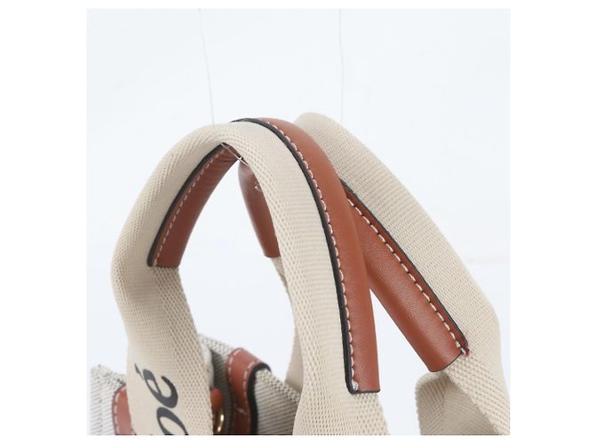 Chloé Woody Shopper aus Leder und Canvas Braun Beige - Ansicht 2
