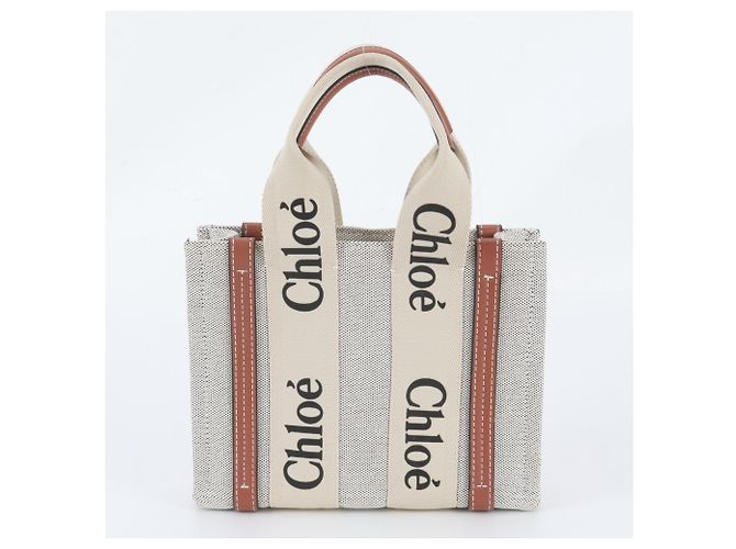 Chloé Woody Shopper aus Leder und Canvas Braun Beige - Ansicht 3