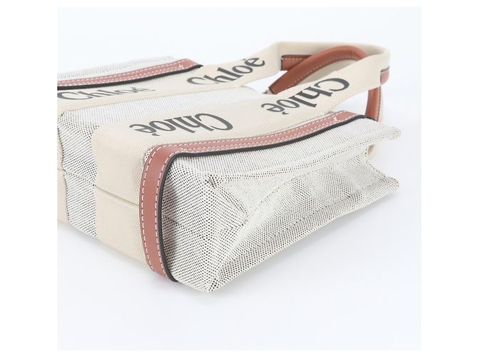 Chloé Woody Shopper aus Leder und Canvas Braun Beige - Ansicht 4