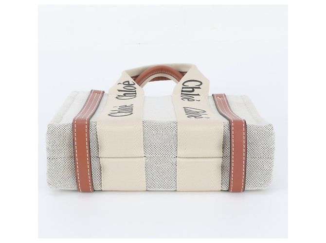 Chloé Woody Shopper aus Leder und Canvas Braun Beige - Ansicht 6
