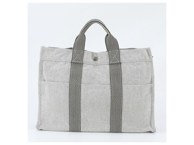 Hermès New Fourre-Tout MM Borsa Tote in Pelle Nero Bianco - vista 3