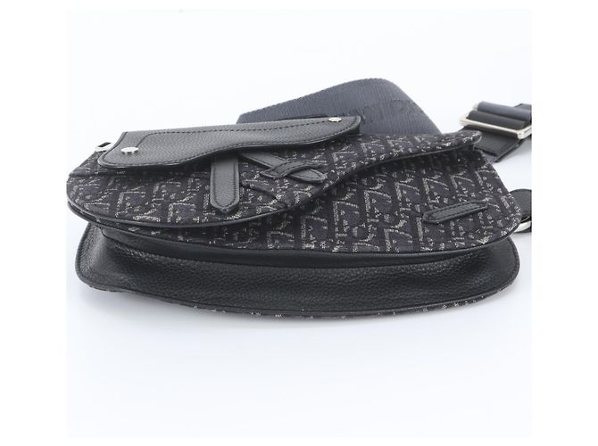 Borsa a tracolla Christian Dior Oblique Saddle in pelle Nero - vista 7