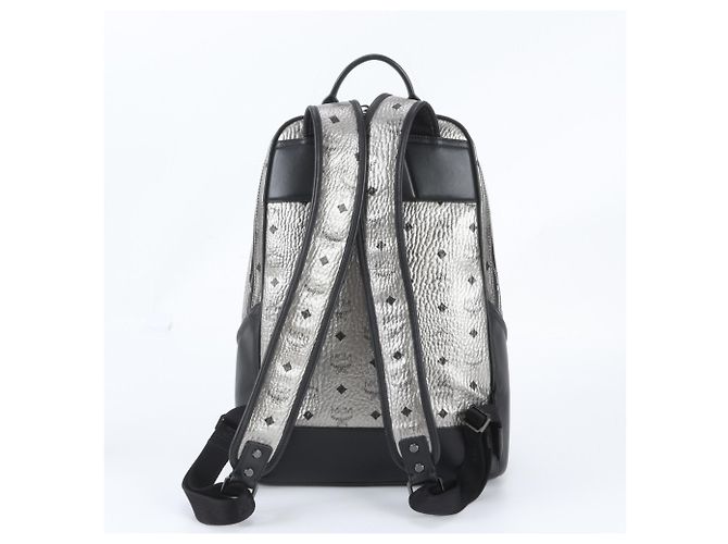 MCM Visetos Leather Backpack/Rucksack/Shoulder Bag Black Silvery - view 3