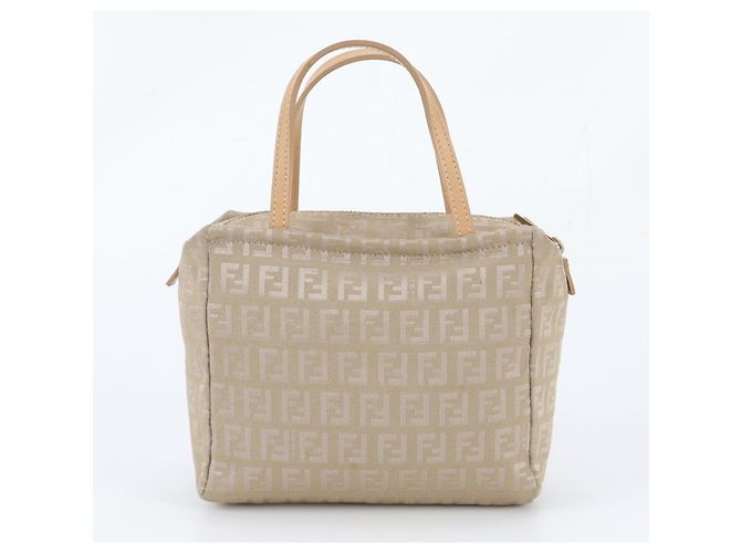 Borsa Tote Fendi Zucchino FF Canvas Leather Beige - vista 3