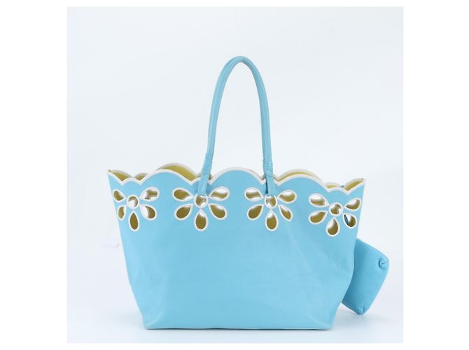 Céline Borsa Tote in pelle Celine con motivo floreale Blu - vista 3