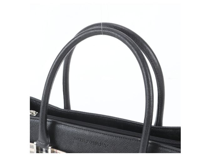 Burberry Nova Check Ledertote Schwarz Beige - Ansicht 2
