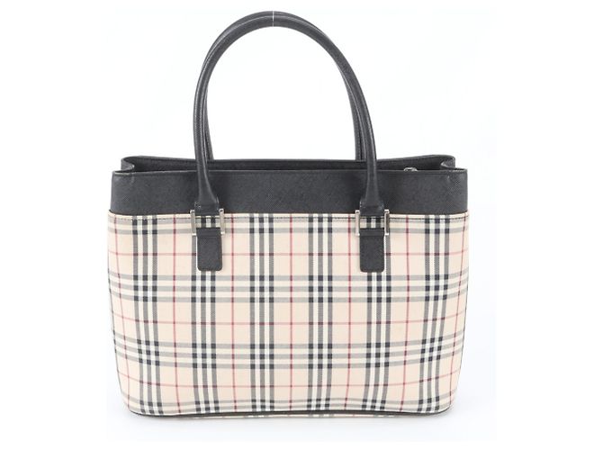 Burberry Nova Check Ledertote Schwarz Beige - Ansicht 3