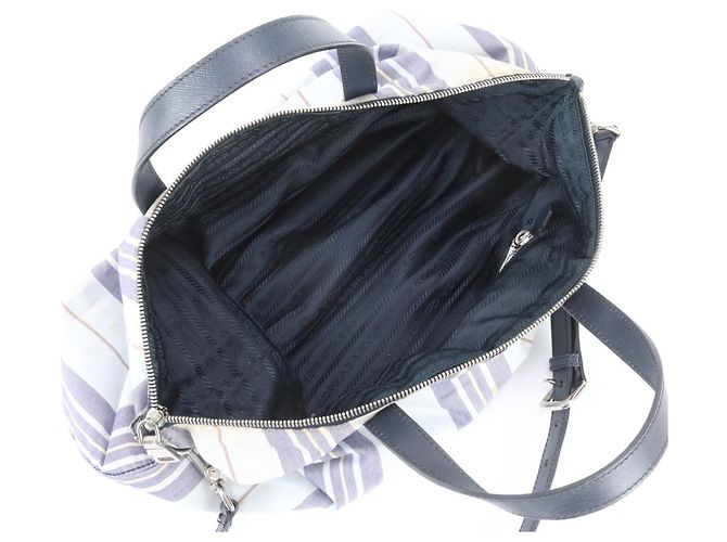 Tote Prada Triangle Logo Leder 2-Way Tasche Blau Marineblau - Ansicht 8
