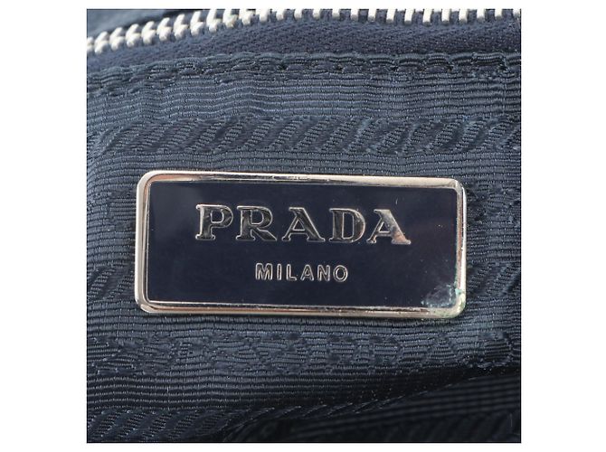 Tote Prada Triangle Logo Leder 2-Way Tasche Blau Marineblau - Ansicht 9