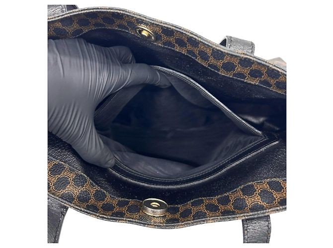 Céline Celine Vintage Macadam Blazon Pattern Triomphe Leather Tote Bag Brown Black - view 10