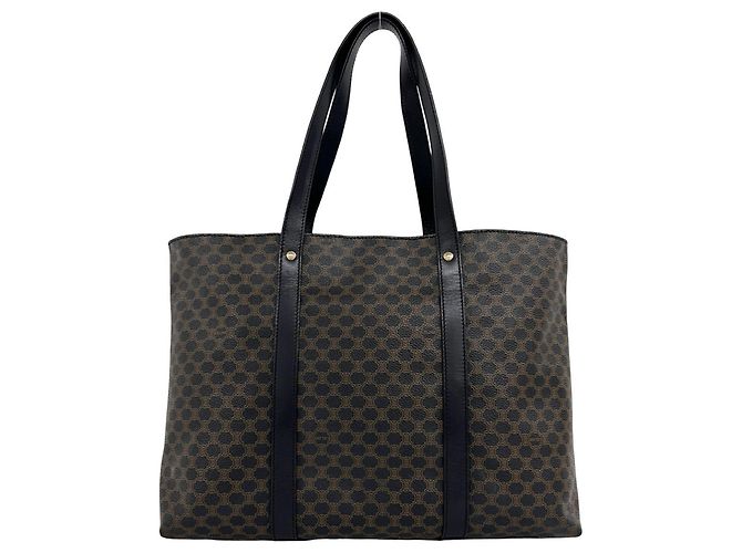 Céline Celine Vintage Macadam Blazon Pattern Triomphe Leather Tote Bag Brown Black - view 3