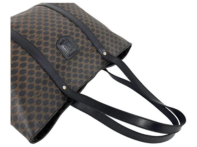 Céline Celine Vintage Macadam Blazon Pattern Triomphe Leather Tote Bag Brown Black - view 4