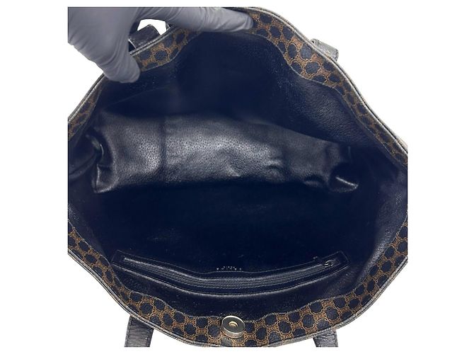 Céline Celine Vintage Macadam Blazon Pattern Triomphe Leather Tote Bag Brown Black - view 9