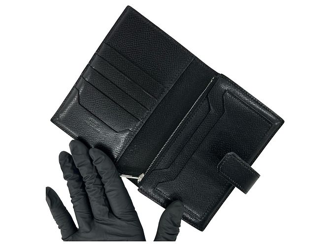 Hermès Hermes Jura Bi-fold Geldbörse aus schwarzem Epsom-Leder - Ansicht 7