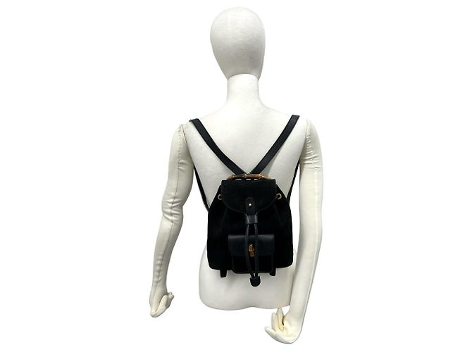 Zaino GUCCI Old Bamboo in pelle scamosciata Nero - vista 2