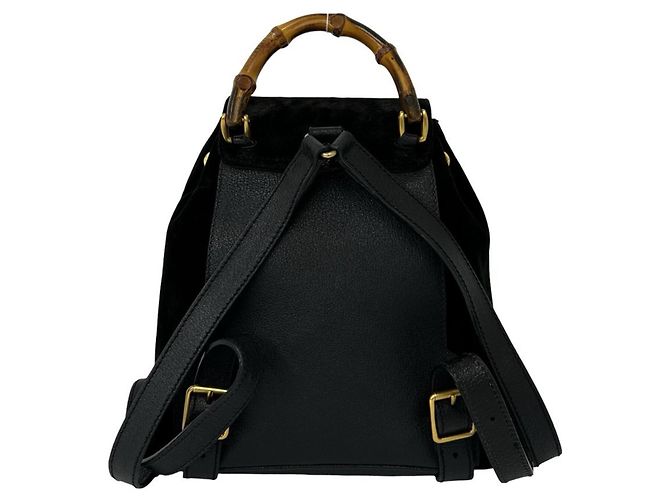 Zaino GUCCI Old Bamboo in pelle scamosciata Nero - vista 3