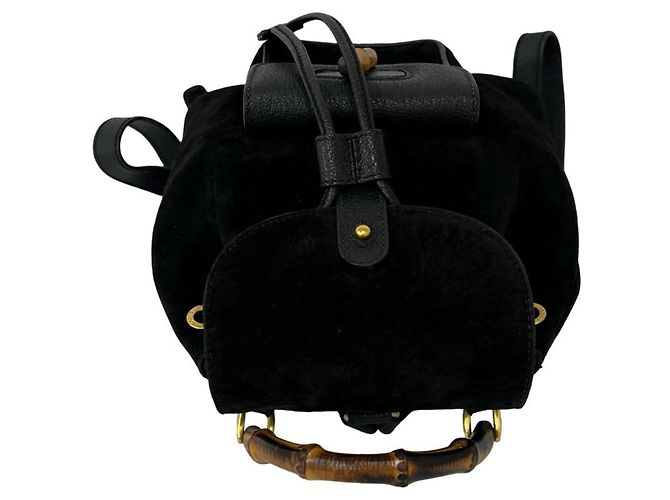 Zaino GUCCI Old Bamboo in pelle scamosciata Nero - vista 4