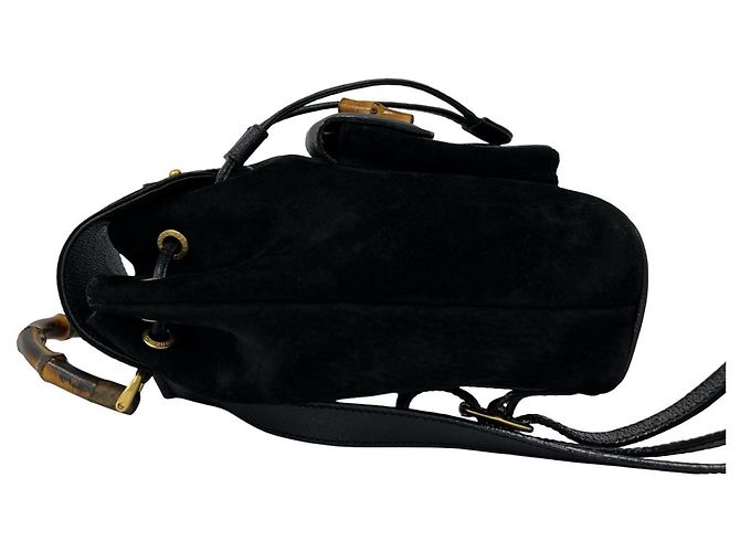 Zaino GUCCI Old Bamboo in pelle scamosciata Nero - vista 5