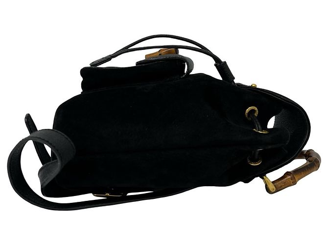 Zaino GUCCI Old Bamboo in pelle scamosciata Nero - vista 6