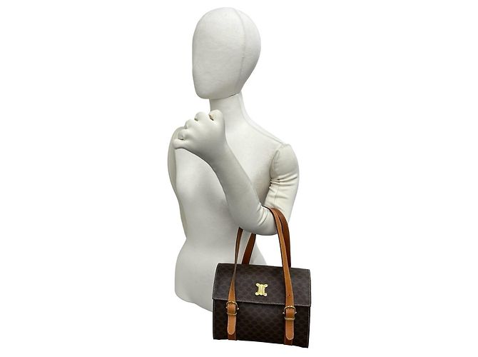 Céline Celine Vintage Macadam Blazon Pattern Mini Boston Tasche aus Leder Braun - Ansicht 2