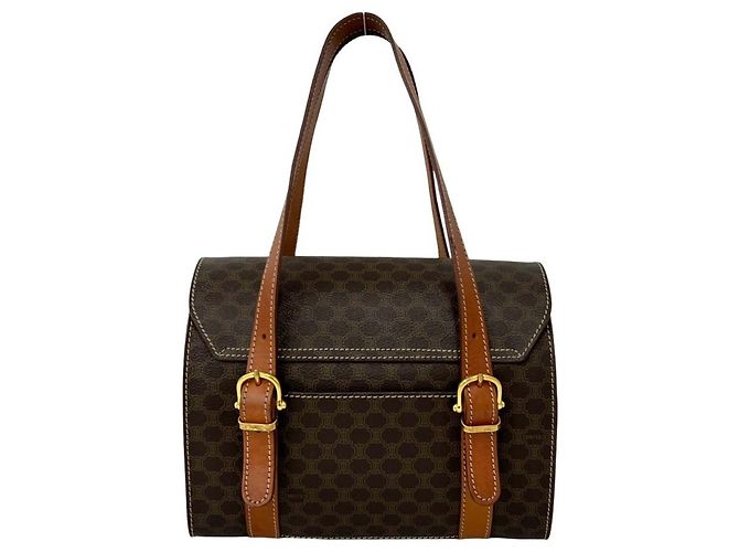 Céline Celine Vintage Macadam Blazon Pattern Mini Boston Tasche aus Leder Braun - Ansicht 3