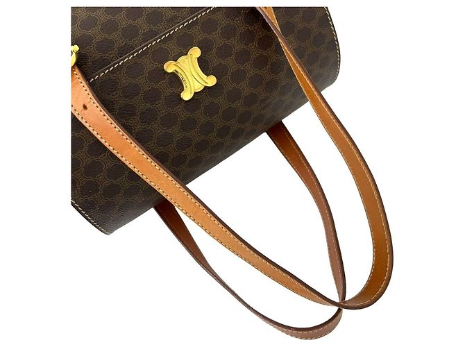 Céline Celine Vintage Macadam Blazon Pattern Mini Boston Tasche aus Leder Braun - Ansicht 4