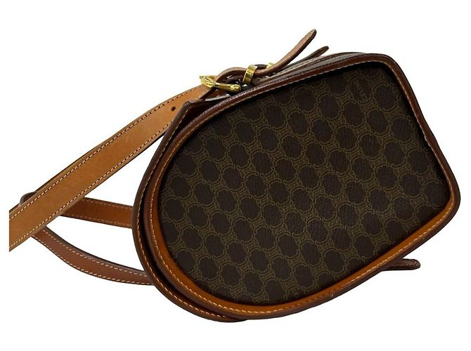 Céline Celine Vintage Macadam Blazon Pattern Mini Boston Tasche aus Leder Braun - Ansicht 5